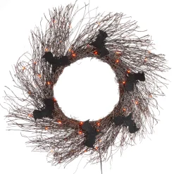 Gerson International Ligthed Items*20 In Black Halloween Twig Wreath With Bats And Orange Leds