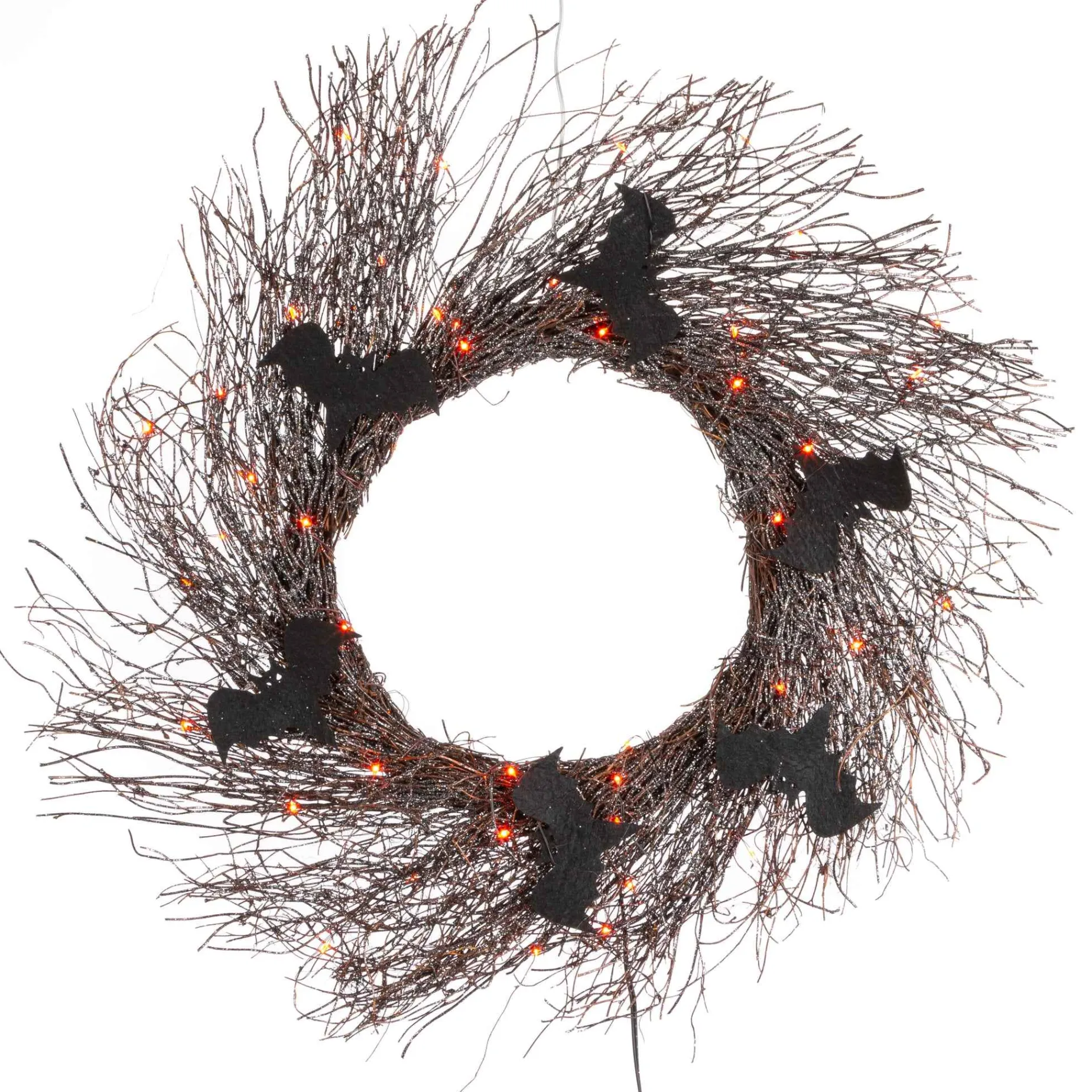 Gerson International Ligthed Items*20 In Black Halloween Twig Wreath With Bats And Orange Leds