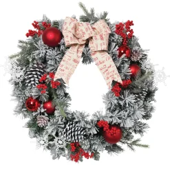 Gerson International Wreaths*24 In Flocked Holiday Wreath With Bow, Berries And Ornaments