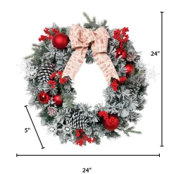 Gerson International Wreaths*24 In Flocked Holiday Wreath With Bow, Berries And Ornaments