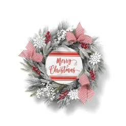 Gerson International Wreaths*24 In Flocked Merry Christmas Wreath With Snowflakes