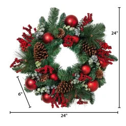 Gerson International Wreaths*24 In Holiday Wreath With Pinecones, Red Berries And Ornaments