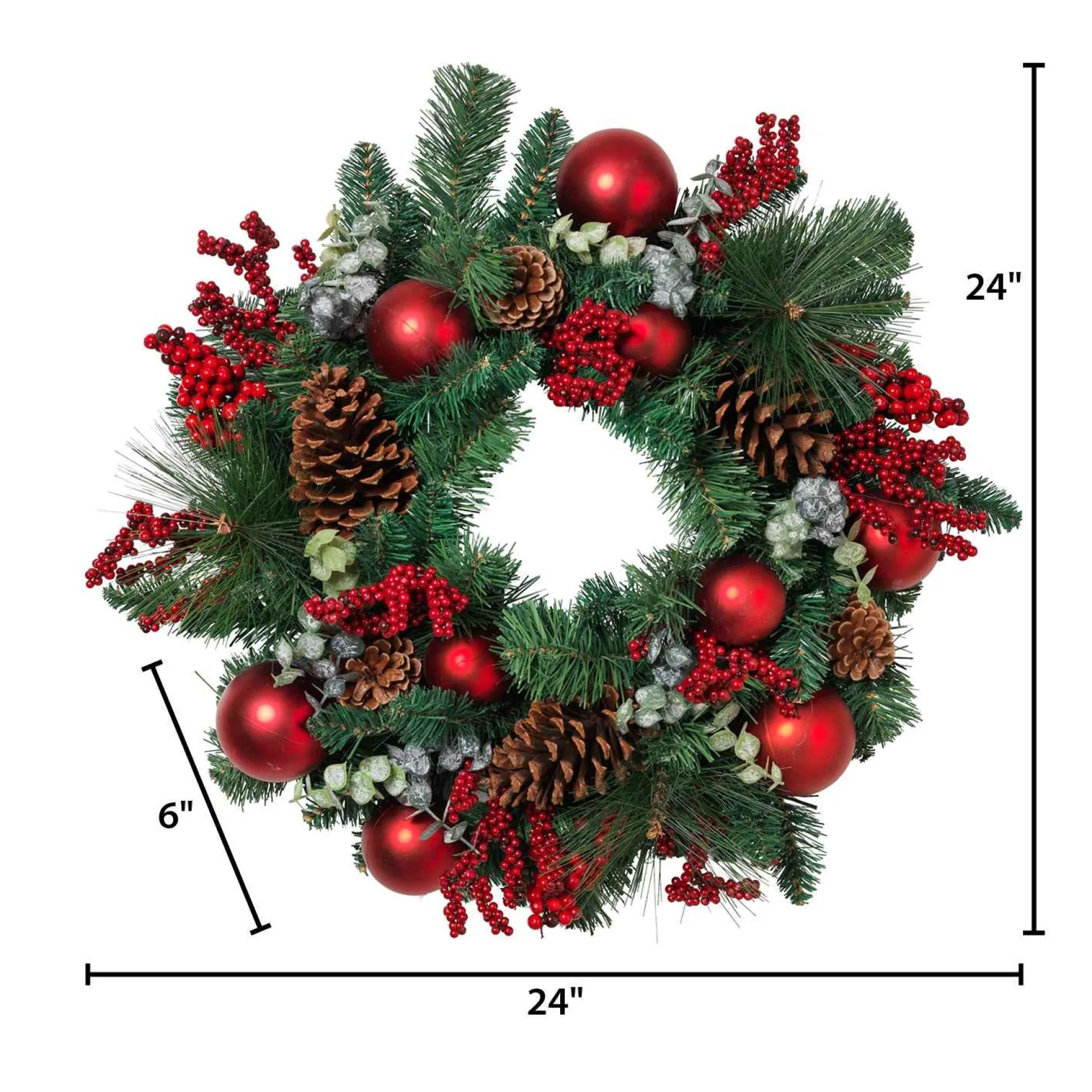 Gerson International Wreaths*24 In Holiday Wreath With Pinecones, Red Berries And Ornaments