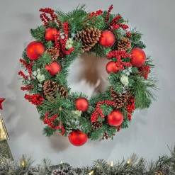 Gerson International Wreaths*24 In Holiday Wreath With Pinecones, Red Berries And Ornaments