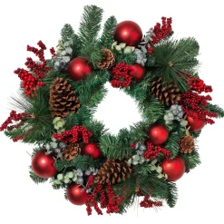 Gerson International Wreaths*24 In Holiday Wreath With Pinecones, Red Berries And Ornaments