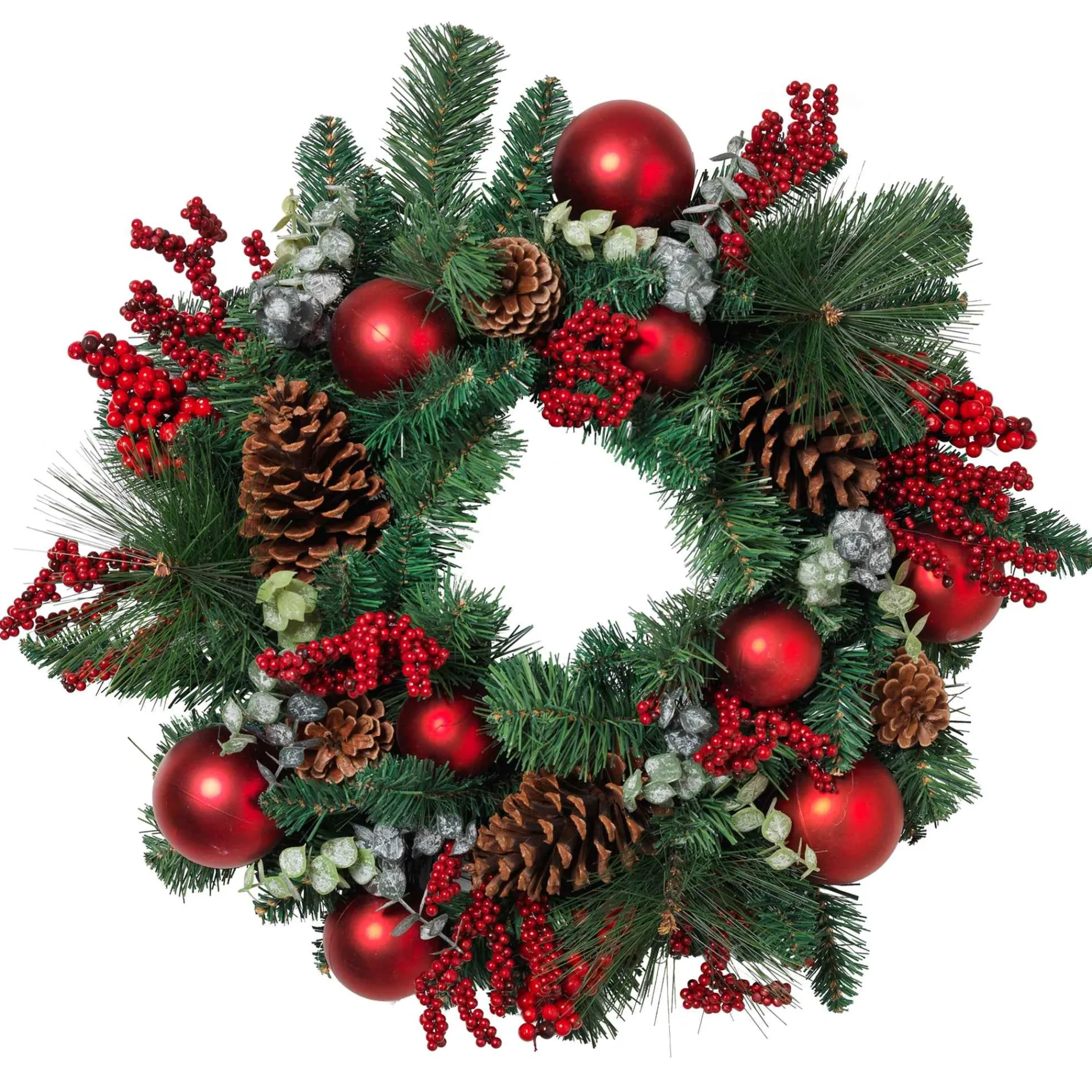 Gerson International Wreaths*24 In Holiday Wreath With Pinecones, Red Berries And Ornaments