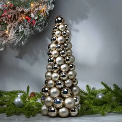 Gerson International Tabletop Items*18 In Tall Gold Christmas Holiday Ornament Cone Tree Decor