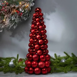 Gerson International Tabletop Items*18 In Tall Red Christmas Holiday Ornament Cone Tree Decor
