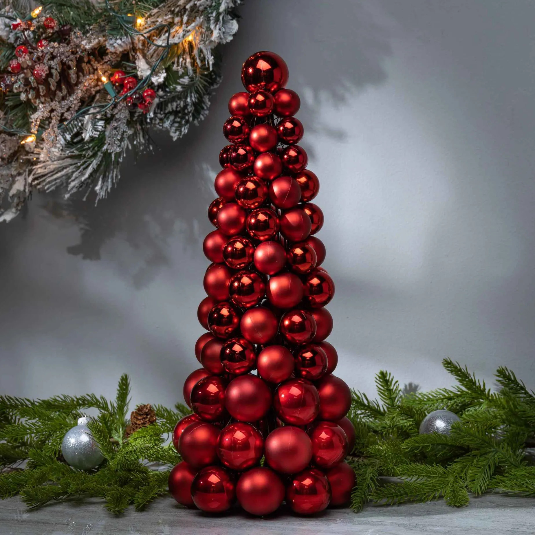Gerson International Tabletop Items*18 In Tall Red Christmas Holiday Ornament Cone Tree Decor