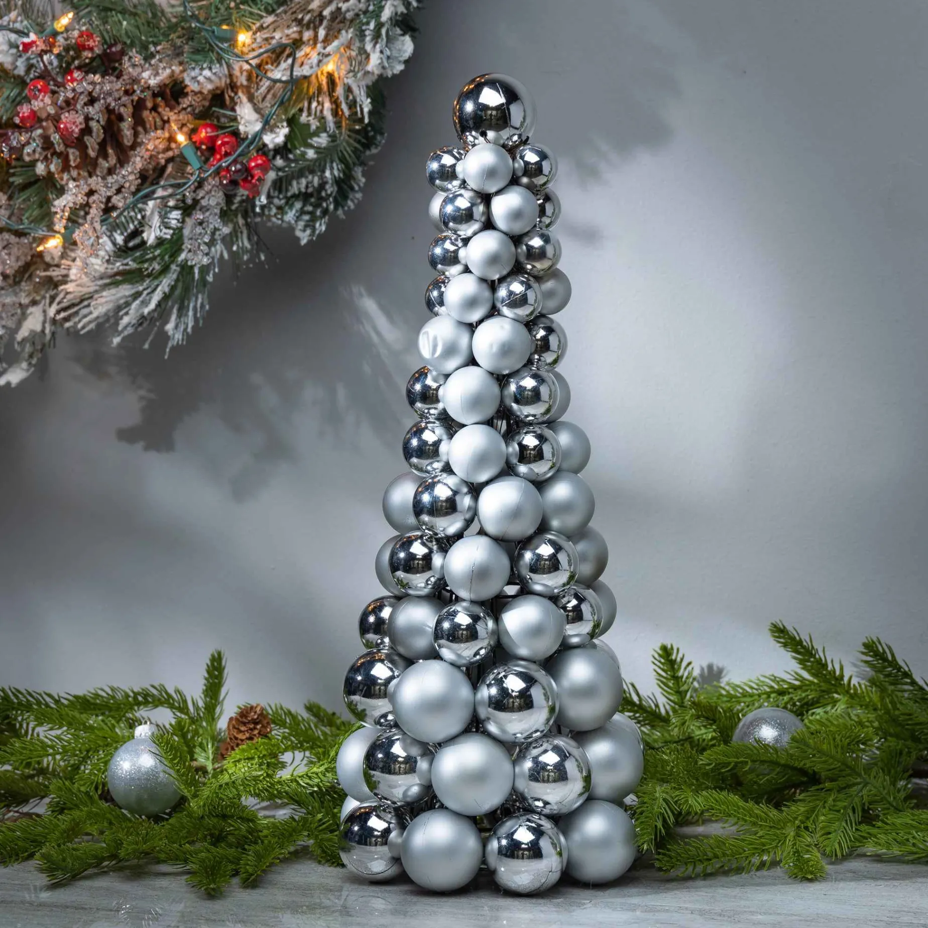 Gerson International Tabletop Items*18 In Tall Silver Christmas Holiday Ornament Cone Tree Decor