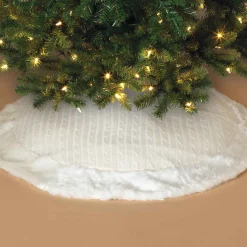 Gerson International Tree Skirts*48 In White Cable Knit Christmas Tree Skirt, Faux Fur Trim
