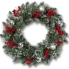 Gerson International Wreaths*24 Inch Flocked Holiday Wreath With Red Berries And Ornaments