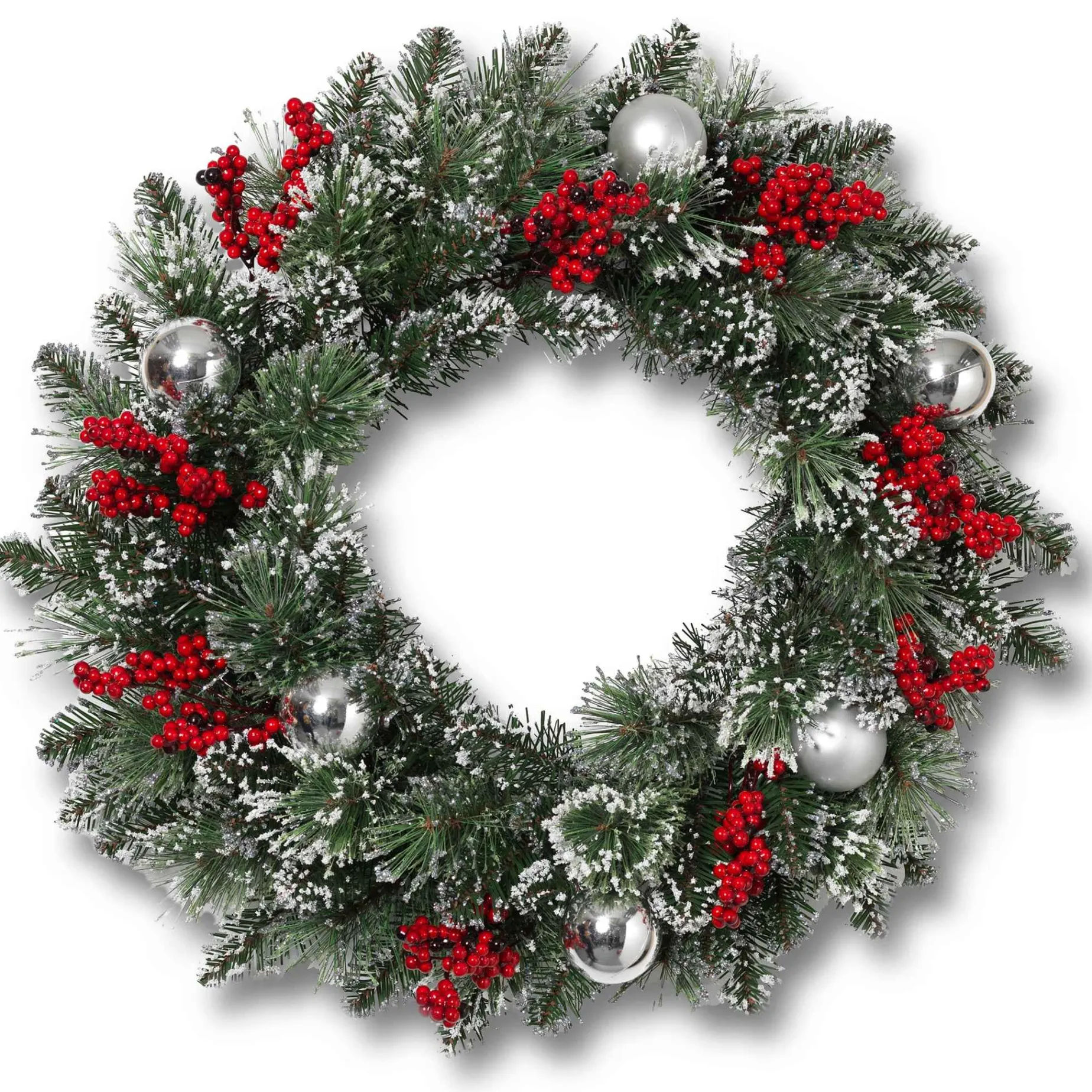 Gerson International Wreaths*24 Inch Flocked Holiday Wreath With Red Berries And Ornaments