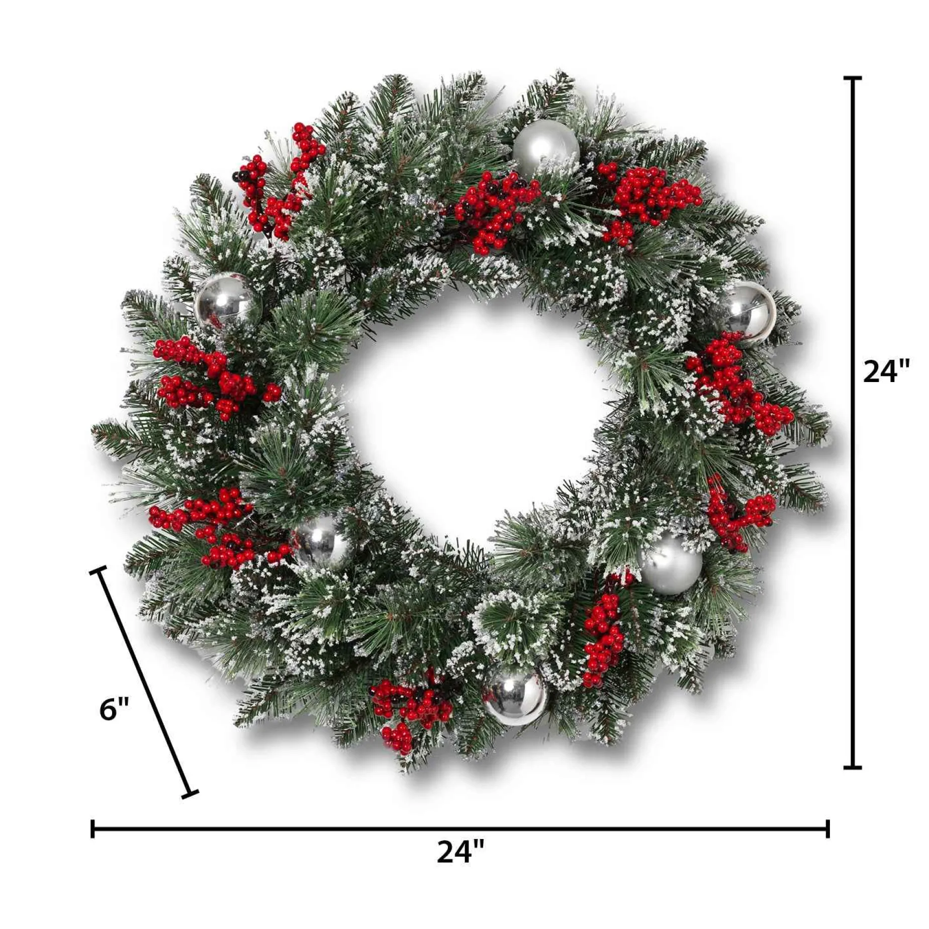 Gerson International Wreaths*24 Inch Flocked Holiday Wreath With Red Berries And Ornaments