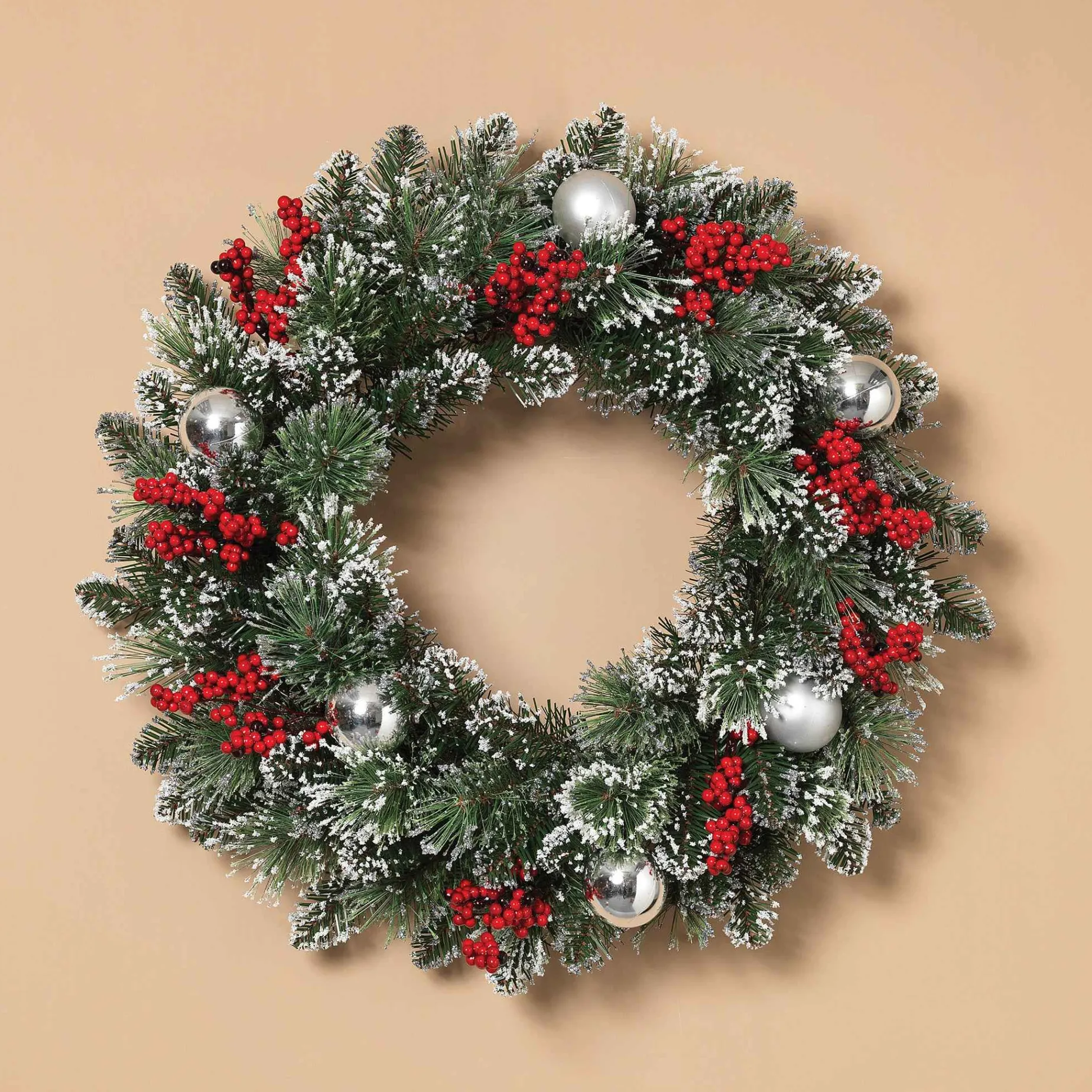 Gerson International Wreaths*24 Inch Flocked Holiday Wreath With Red Berries And Ornaments