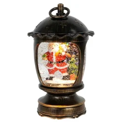 Arys Imports Waterglobes & Lanterns*Antique Brushed Starry Lantern With Light Up Santa Scene Spinning Glitter Waterglobe
