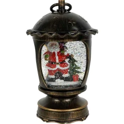 Arys Imports Waterglobes & Lanterns*Antique Brushed Starry Lantern With Light Up Santa Scene Spinning Glitter Waterglobe