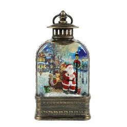 Arys Imports Waterglobes & Lanterns*Antique Lantern With Led Light Up Santa With Toy Sack Scene Spinning Glitter Waterglobe
