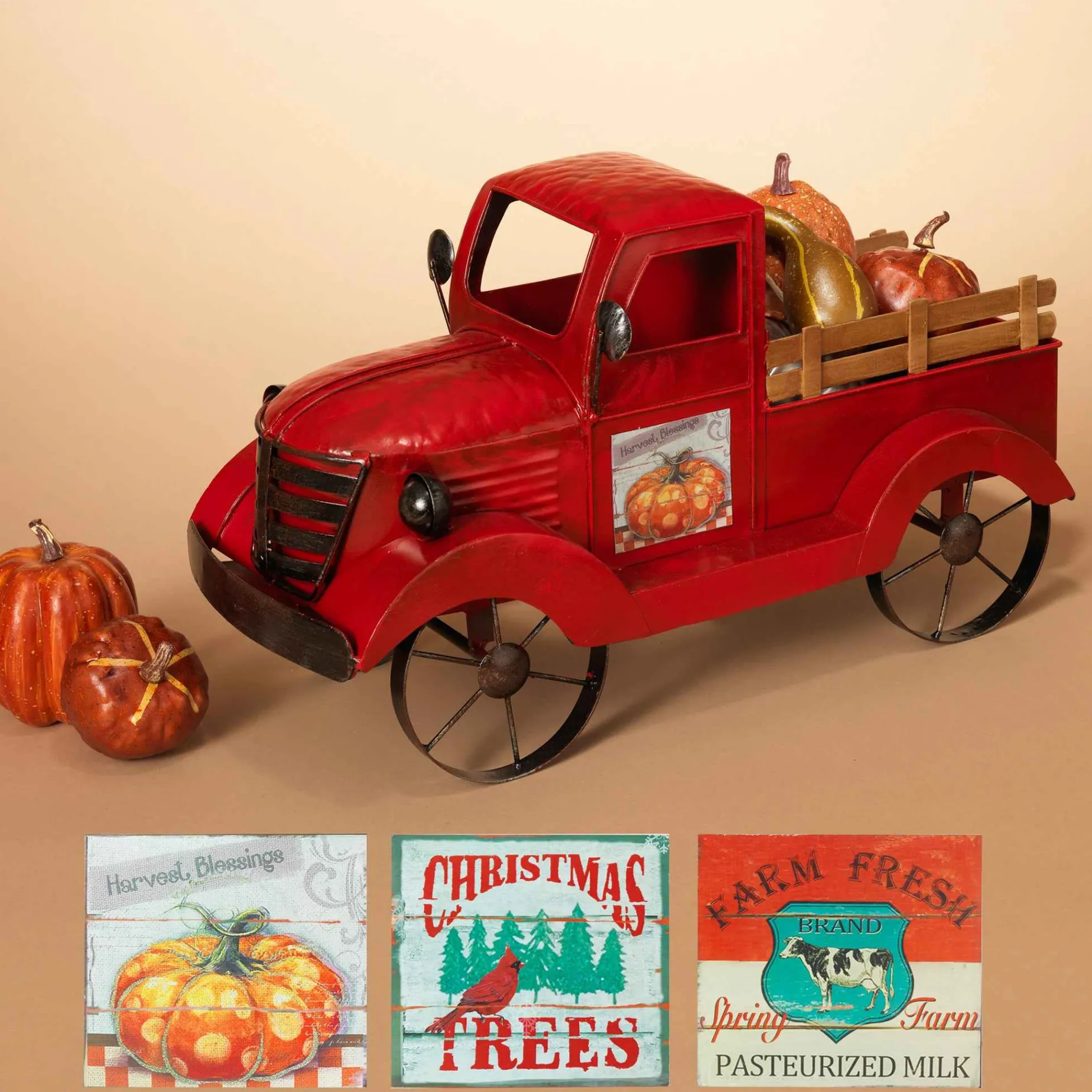 Gerson International Tabletop Items*Antique Red Metal Vintage Truck With Christmas Tree, Decor