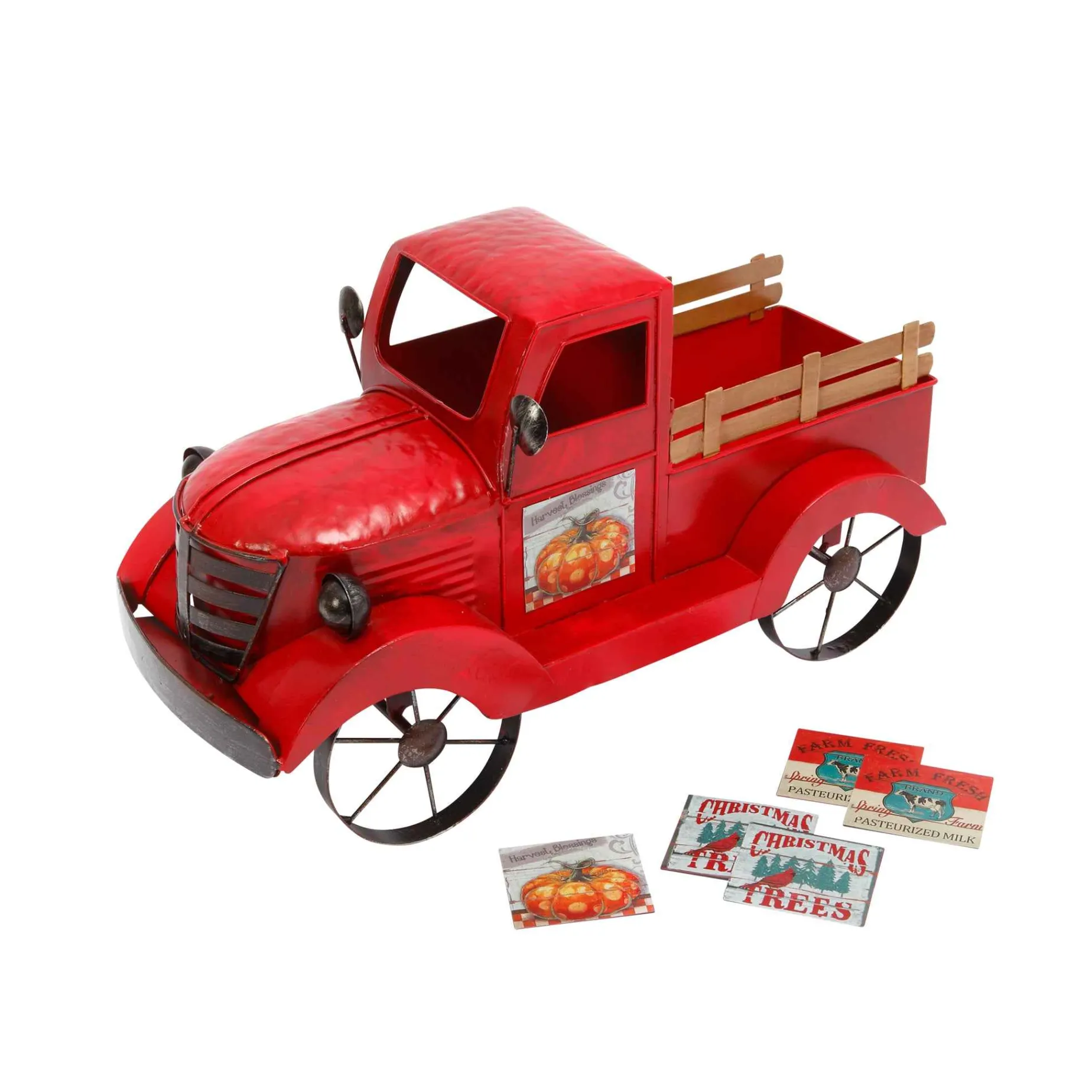 Gerson International Tabletop Items*Antique Red Metal Vintage Truck With Christmas Tree, Decor