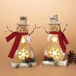 Gerson International Tabletop Items*Battery-Operated Lighted Resin Snowman Figurines (Set Of 2)