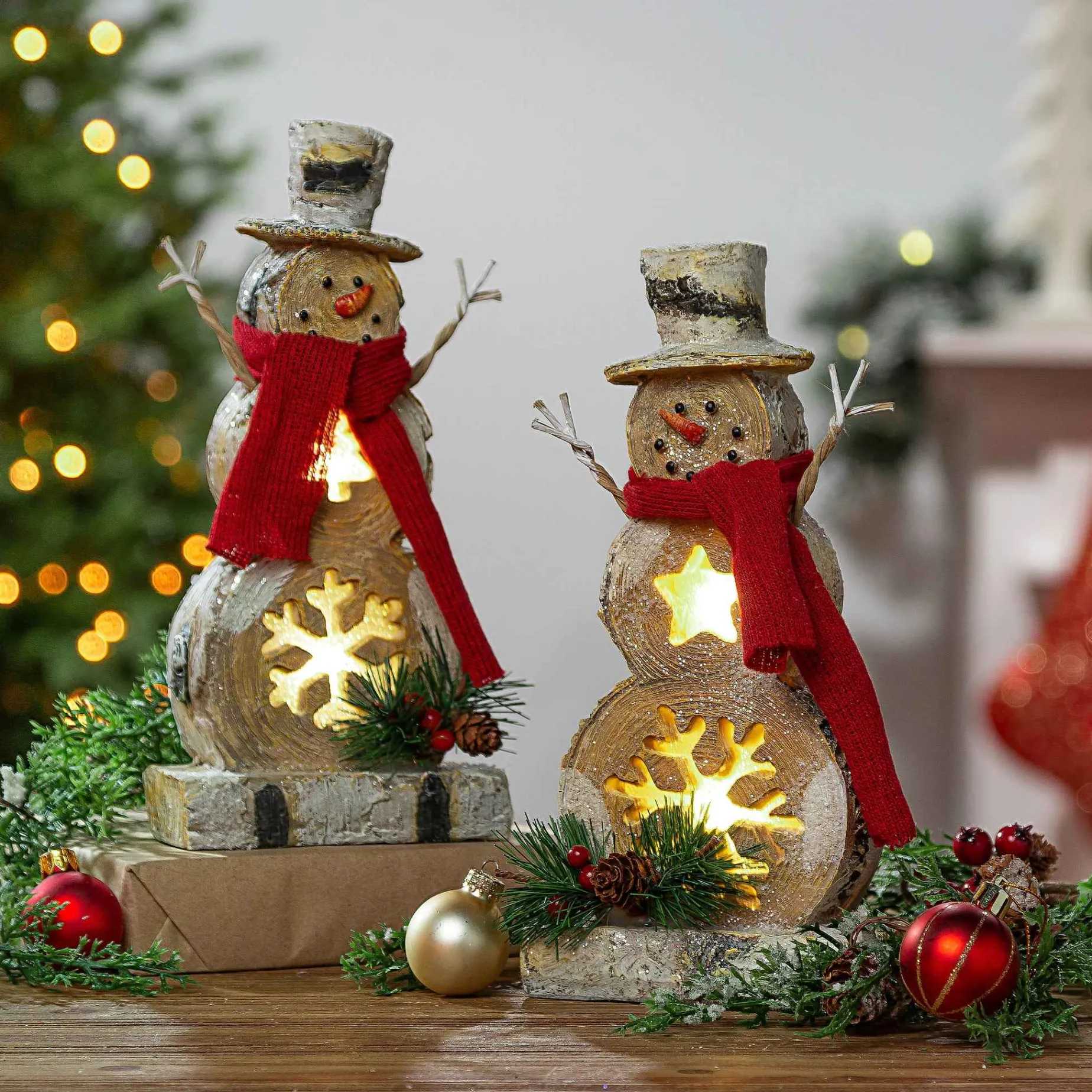 Gerson International Tabletop Items*Battery-Operated Lighted Resin Snowman Figurines (Set Of 2)