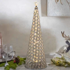 Gerson International Tabletop Items*Elegant Glam Holiday Silver Lighted Jewel Cone Christmas Tree