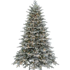Gerson International Pre-Lit Trees*7.5Ft Pre-Lit Flocked Natural Cut Spruce Christmas Tree With Clear Lights