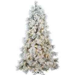 Gerson International Pre-Lit Trees*7.5Ft Pre-Lit Flocked Northern Pine Christmas Tree With Clear/Warm White Led Lights