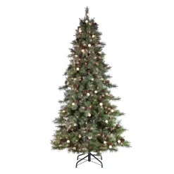 Gerson International Pre-Lit Trees*7.Ft Pre-Lit Mixed Needle Arcadia Fir Christmas Tree With Pinecones And Clear/Warm White Led Lights