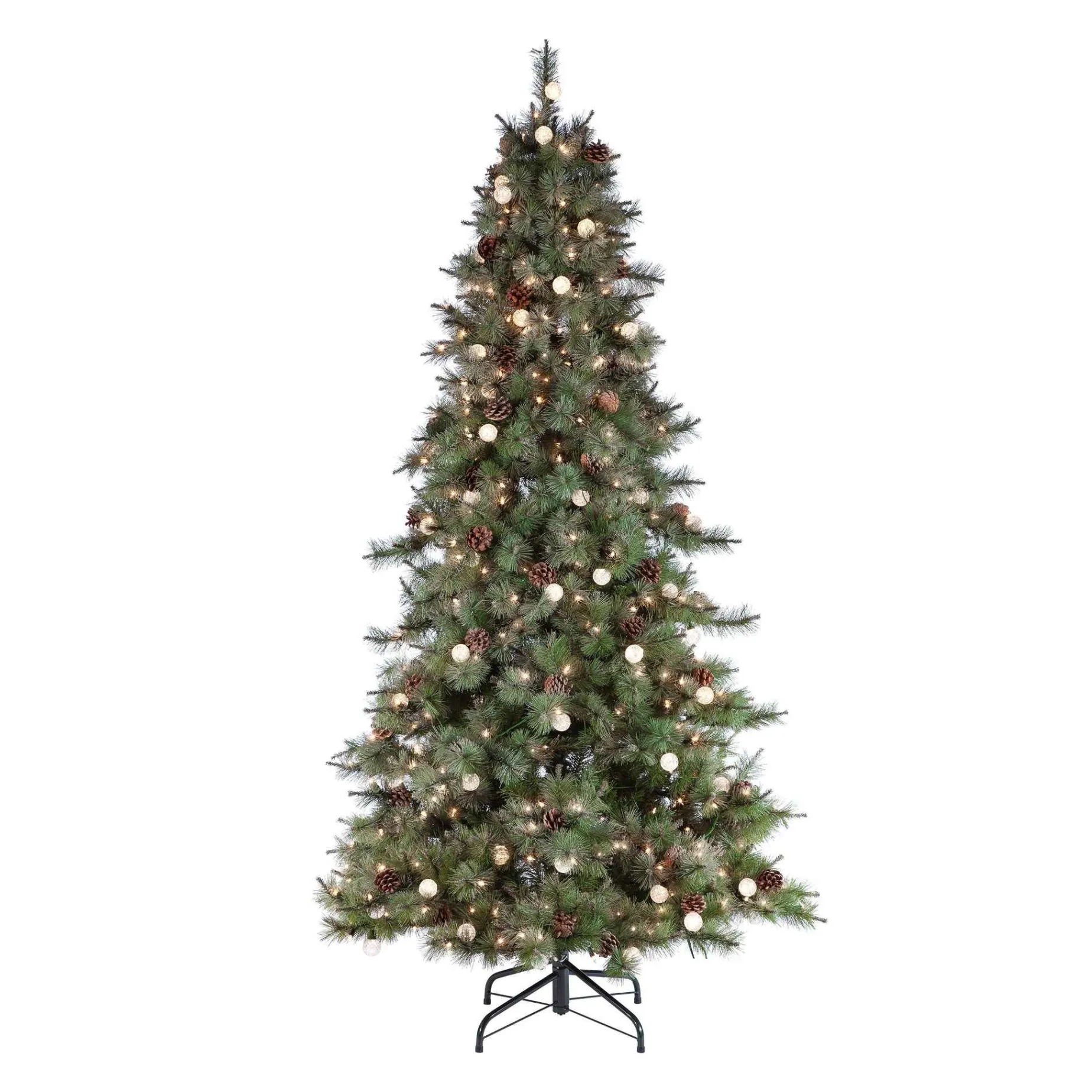 Gerson International Pre-Lit Trees*7.Ft Pre-Lit Mixed Needle Arcadia Fir Christmas Tree With Pinecones And Clear/Warm White Led Lights