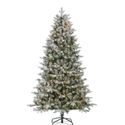Gerson International Pre-Lit Trees*7.5Ft Pre-Lit Natural Cut Flocked Swiss Mountain Fir Christmas Tree With Clear Lights