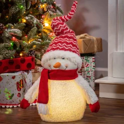 Gerson International Tabletop Items*Holiday Snowman Lighted Figurine Decor With Red Hat And Scarf