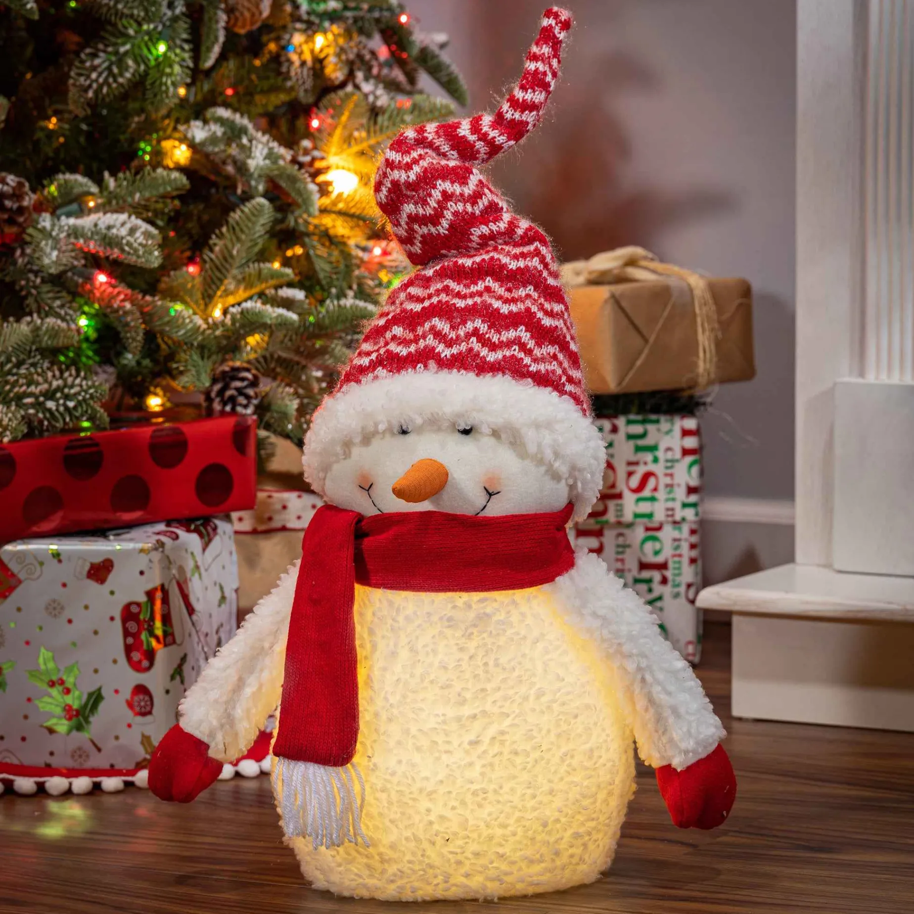 Gerson International Tabletop Items*Holiday Snowman Lighted Figurine Decor With Red Hat And Scarf
