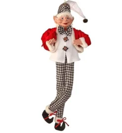 Regency International Elves*30In Fabric Black And White Checkered Plaid Bendable Elf