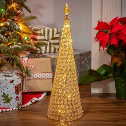 Gerson International Tabletop Items*23.8-In H Battery- Operated Lighted Jeweled Cone Tree, Gold