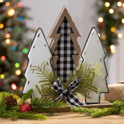 Gerson International Tabletop Items*12-In H Wood Holiday Trees With Pine & Bow Accent