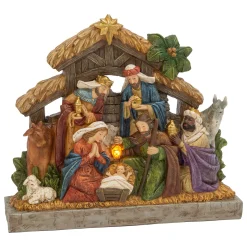 Gerson International Tabletop Items*17.7-In L Battery- Operated Lighted Resin Nativity Stable With Figurines