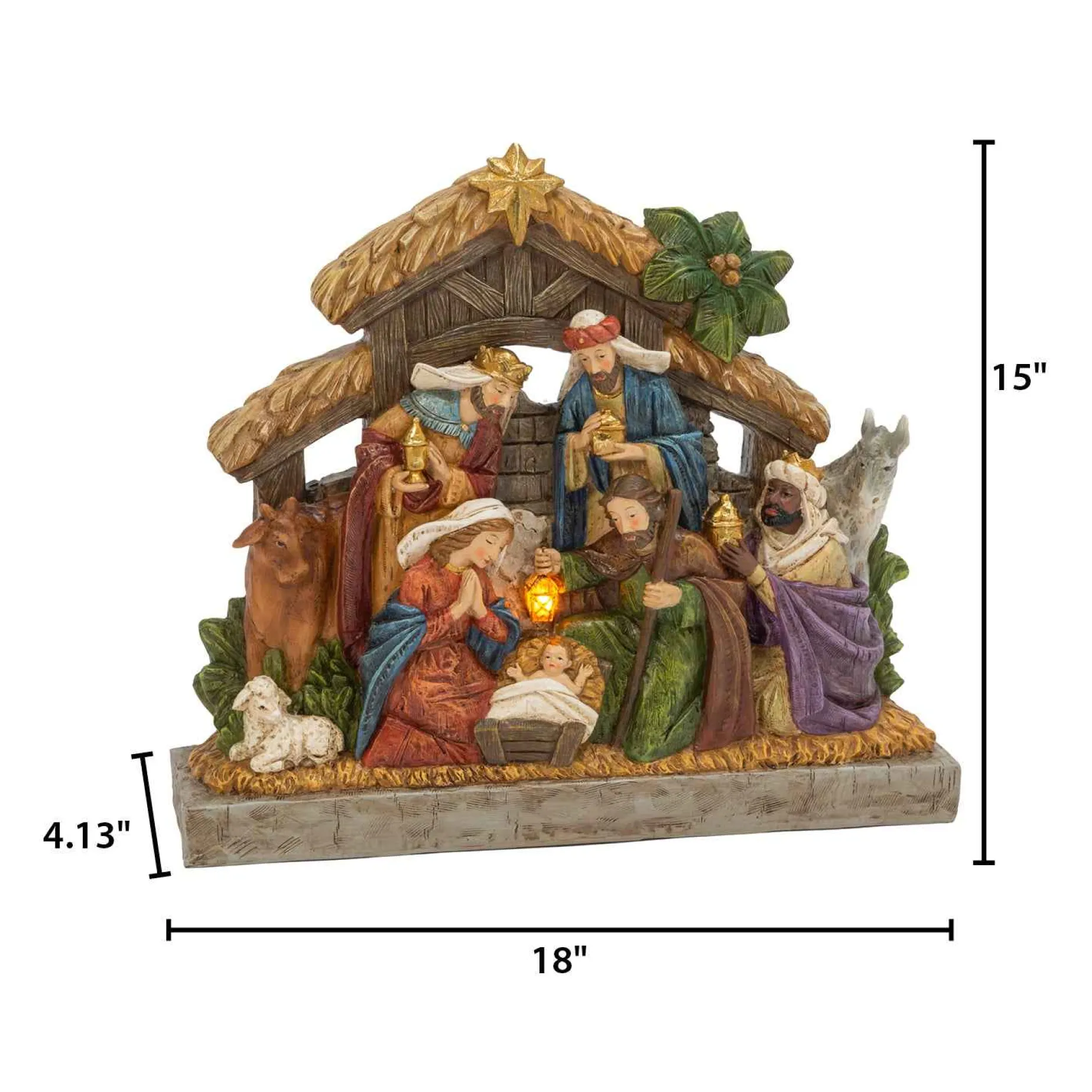 Gerson International Tabletop Items*17.7-In L Battery- Operated Lighted Resin Nativity Stable With Figurines