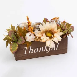 Gerson International Tabletop Pieces*16-In Long Wood Fall Box Filled With Florals And 3 Candle Jars