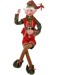 Regency International Elves*30In Metallic Plaid Bendable Elf Ornament