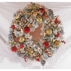 Puleo International Wreaths*30In Pre-Lit Flocked Fairfield Wreath In Warm White #114-Fgf1-30Wblw07