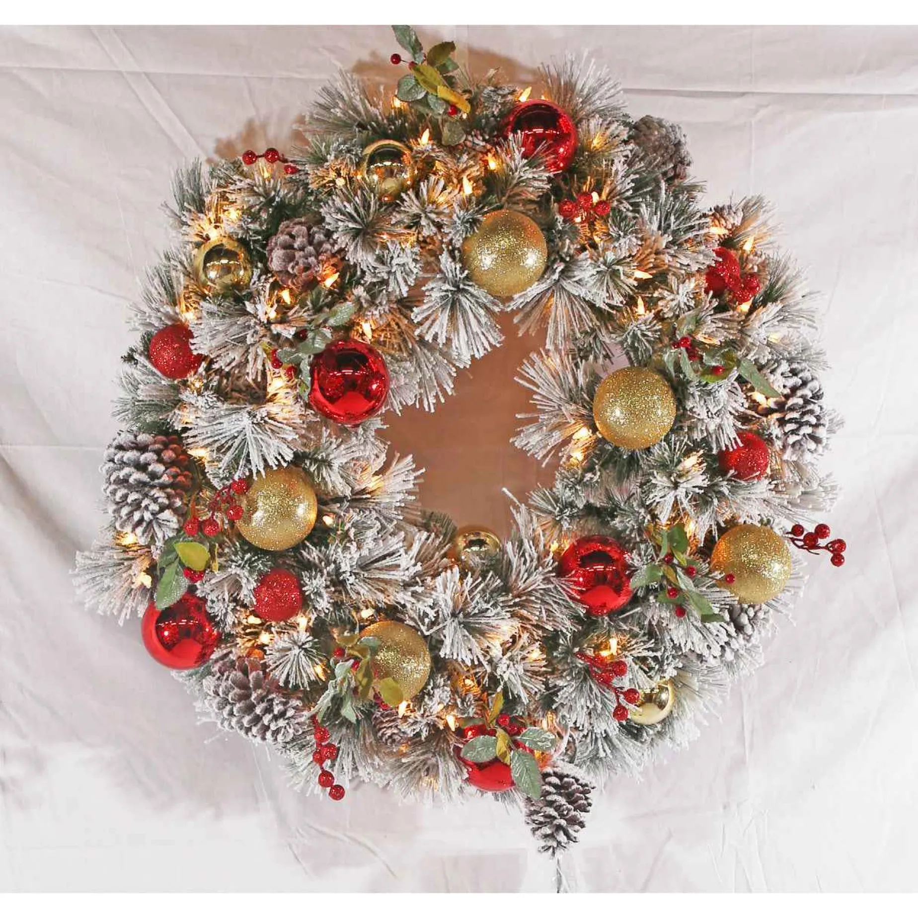 Puleo International Wreaths*30In Pre-Lit Flocked Fairfield Wreath In Warm White #114-Fgf1-30Wblw07