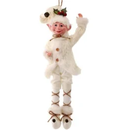 Regency International Elves*17In White Cable Knit Sweater Bendable Elf Ornament