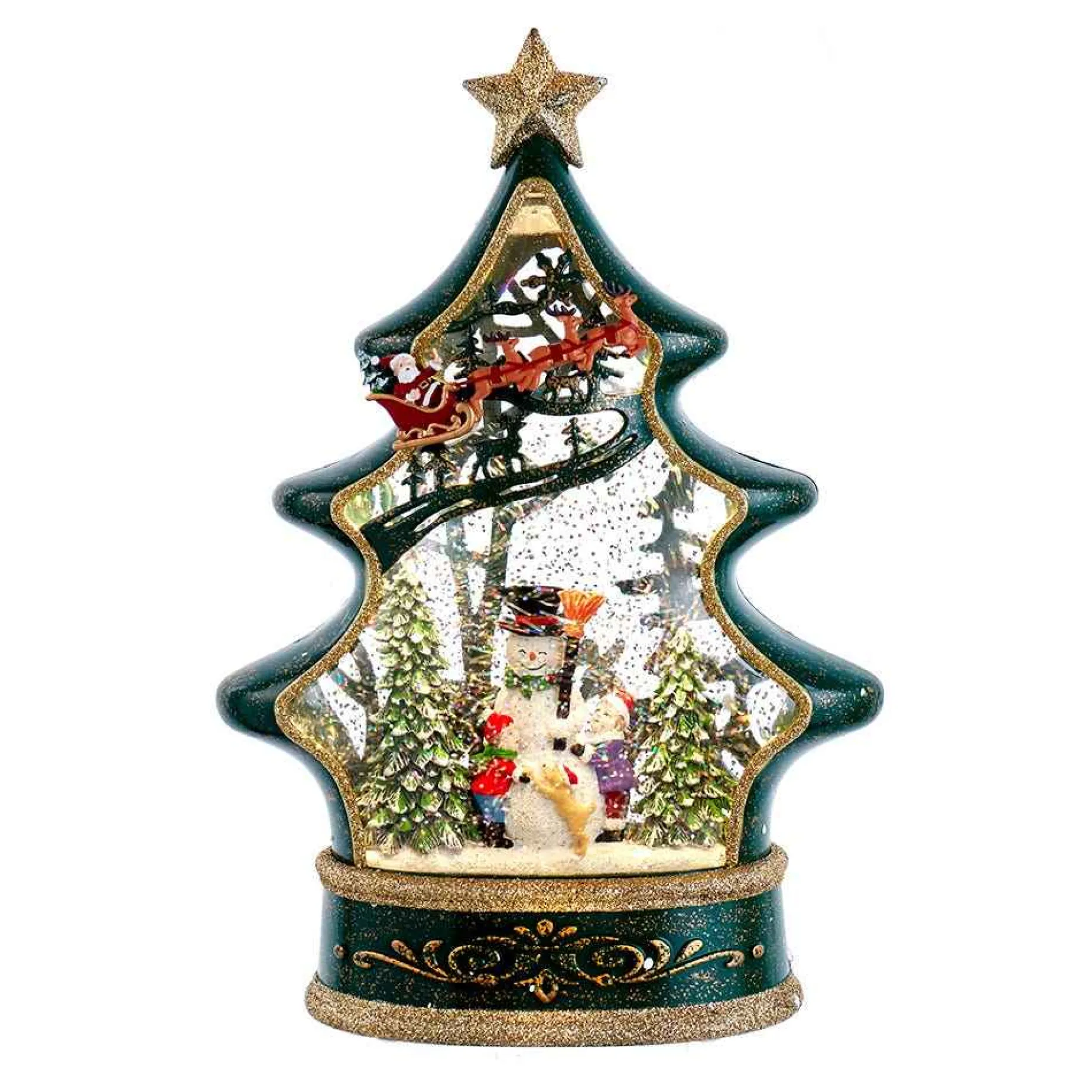 Kurt Adler Tabletop Items* 11.25-Inch Battery Operated Water Snowman Tree With Santa Sleigh