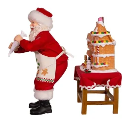 Kurt Adler Tabletop Items* 10.5-Inch Battery-Operated Fabriche Santa Decorating Led Gingerbread House Table Piece