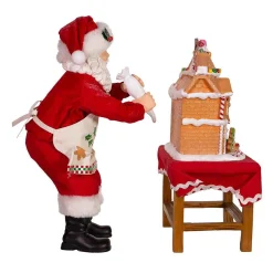 Kurt Adler Tabletop Items* 10.5-Inch Battery-Operated Fabriche Santa Decorating Led Gingerbread House Table Piece