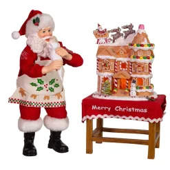 Kurt Adler Tabletop Items* 10.5-Inch Battery-Operated Fabriche Santa Decorating Led Gingerbread House Table Piece