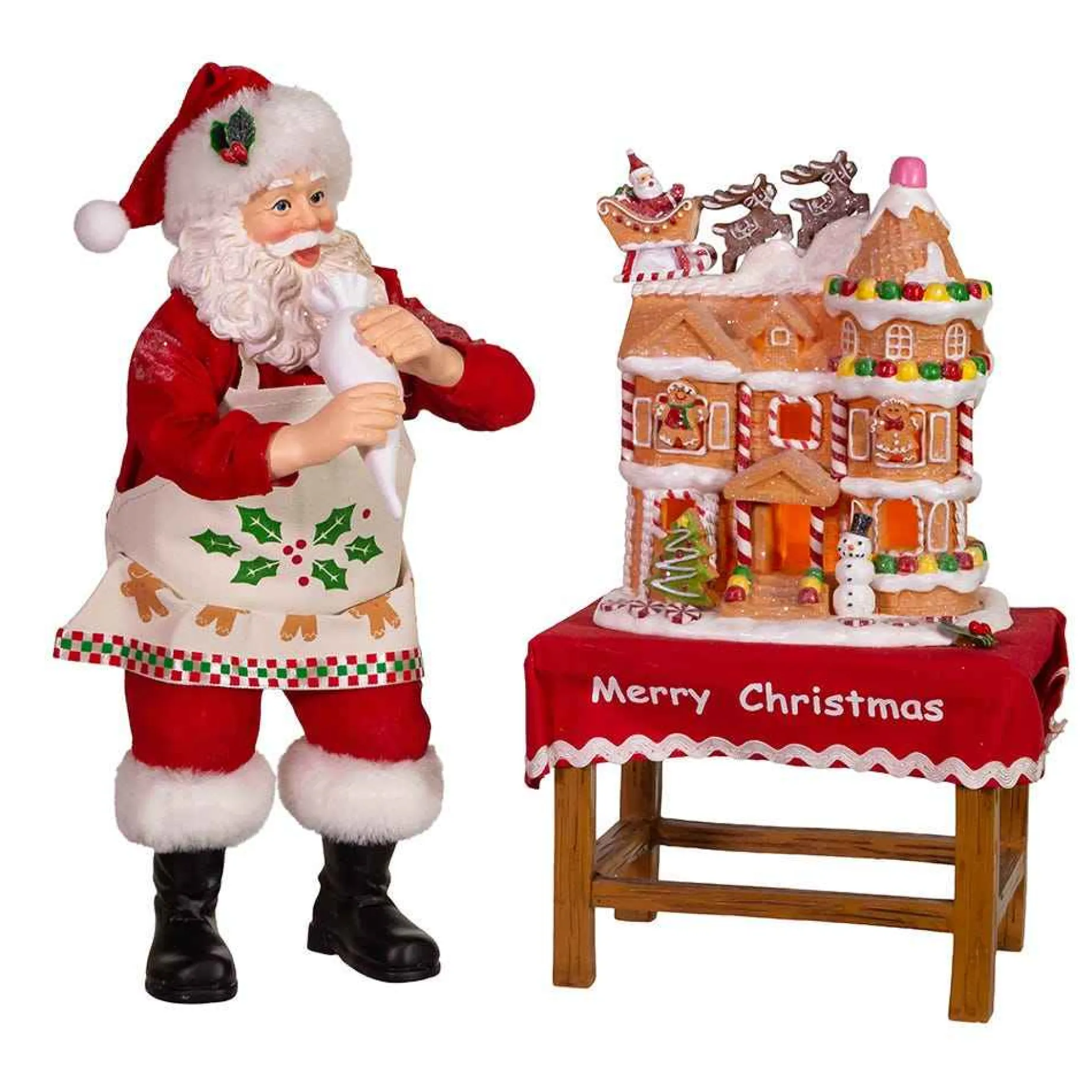 Kurt Adler Tabletop Items* 10.5-Inch Battery-Operated Fabriche Santa Decorating Led Gingerbread House Table Piece