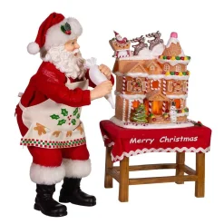 Kurt Adler Tabletop Items* 10.5-Inch Battery-Operated Fabriche Santa Decorating Led Gingerbread House Table Piece